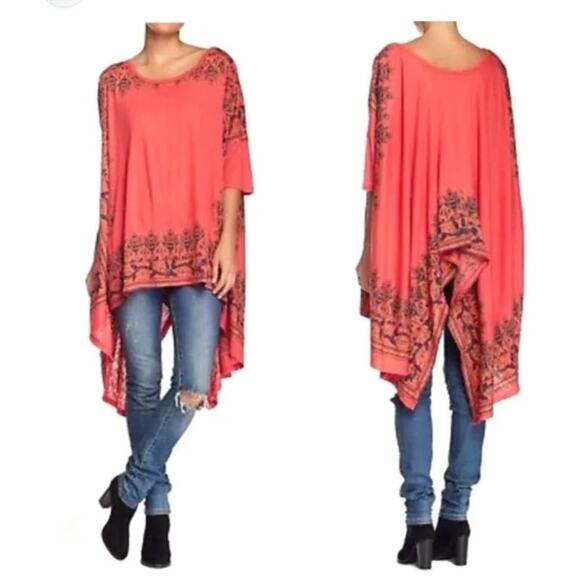 Free People pick me up tee oversized Asymmetrical top red size medium - Picture 3 of 11